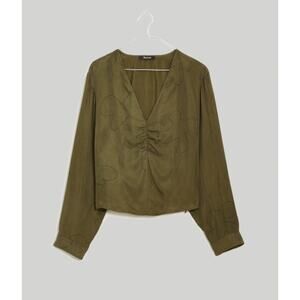 Madewell Expedition Green Brushed Ruched Front Vneck Top‎ Shirt Blouse Womens 8